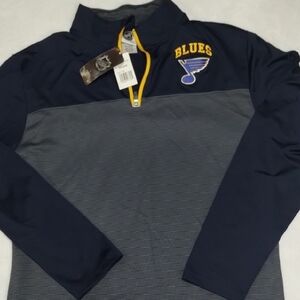 NHL Navy Pullover with Yellow Zip Trim and Gray Stripes